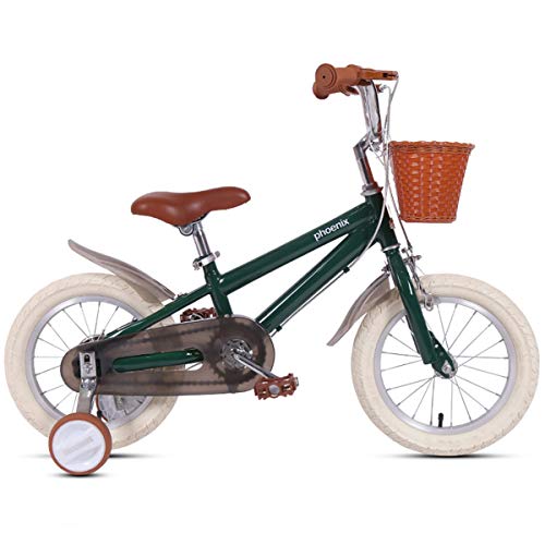 PHOENIX 14 16 18 Inch Kids Bike with Training Wheels for 3-9 Years Old Boys Girls Toddler Bike with 95% Assembled Include Basket and Installation Tools (Green, 14 Inch with Training Wheels)