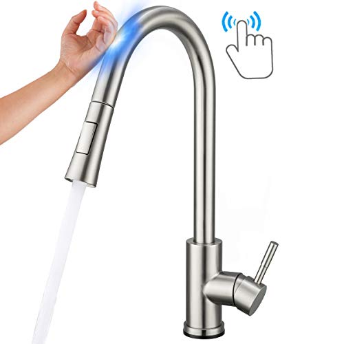 GAPPO Touch Kitchen Faucet with Pull Down Sprayer, Single Handle Smart Kitchen Sink Faucets with Pull Out Sprayer, Stainless Steel Touch Activated Faucet, Brushed Nickel