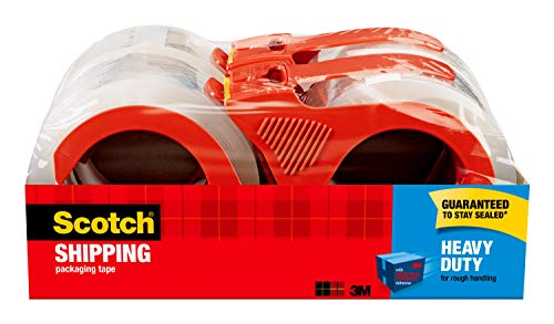 Scotch Heavy Duty Shipping Packaging Tape, 1.88' x 54.6 Yards, 3' Core, Clear, Great for Packing, Shipping & Moving, 4 Rolls, Dispensered (3850-4RD)