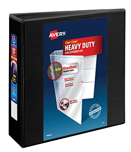 AVERY Heavy-Duty View Binder, 3 One-Touch Rings, 670-Sheet Capacity, DuraHinge Black (79693), 3'