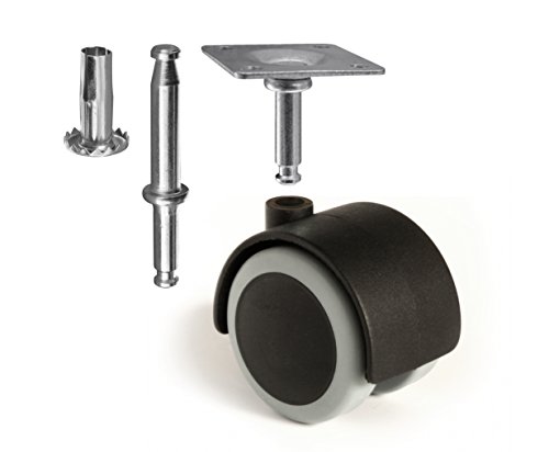 Slipstick CB681 2 Inch Floor Protector Rubber Caster Wheels (Set of 4) 5/16 Inch Stem or Top Plate Mounting Options - Black/Gray