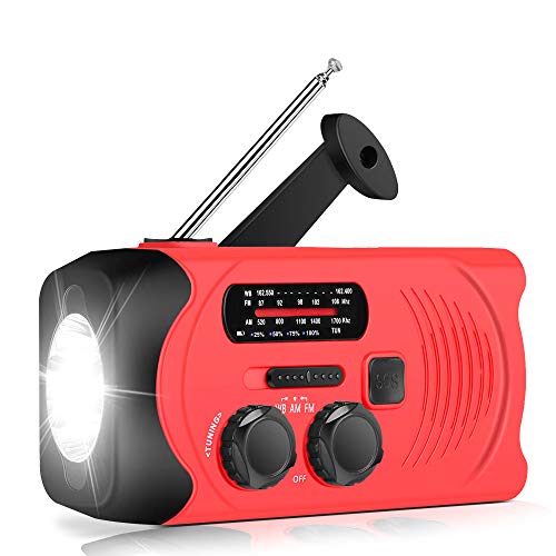 [Upgraded Version] RunningSnail Emergency Weather AM/FM NOAA Solar Powered Wind up Radio with SOS, 2000mAh Power Bank for Cell Phone and LED Flashlight (Red)