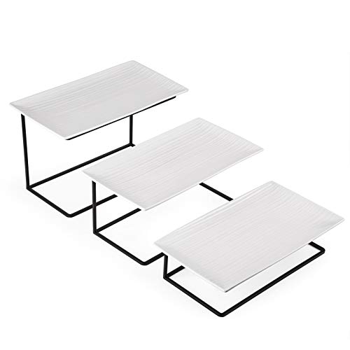Love-KANKEI Tiered Serving Stand Tiered Serving Tray Free Combination for Party with 3 White Rectangular Platters to Display Food