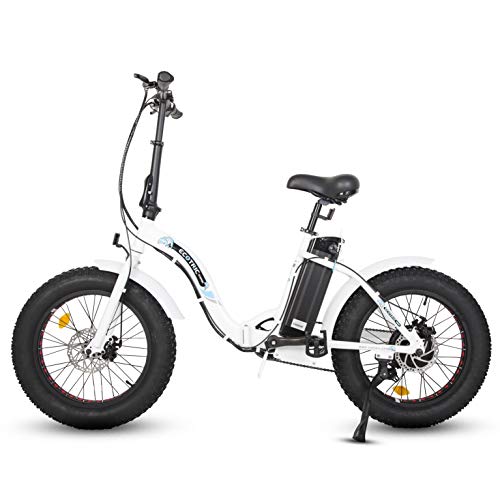 ECOTRIC 20” Fat Tire Folding Electric Bicycle Bike Powerful 500W 36V/12.5AH Lithium Battery Alloy Frame Ebike Rear Motor LED Display (White)