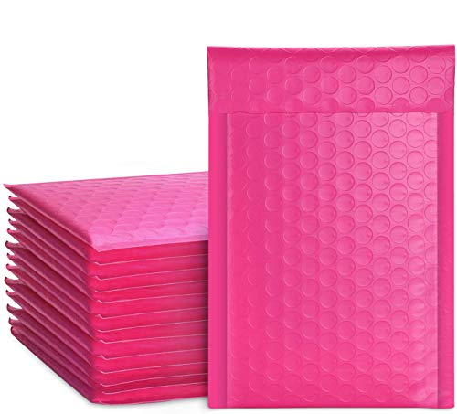Metronic 50pcs Poly Bubble Mailers 4x8 Inch Padded Envelopes #000 Bubble Lined Poly Mailer Self Seal Pink