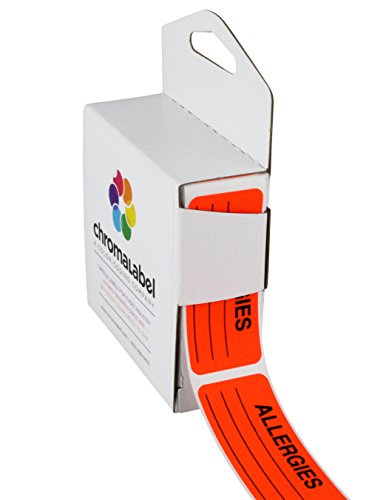 ChromaLabel 1 x 2-1/4 Inch Allergy Labels, 250/Dispenser Box, Fluorescent Red-Orange, Imprinted:'Allergies'