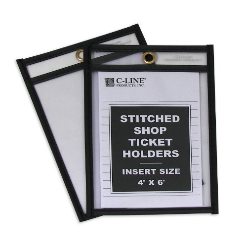 C-Line Stitched Shop Ticket Holders, Both Sides Clear, 4 x 6 Inches, 25 per Box (46046)