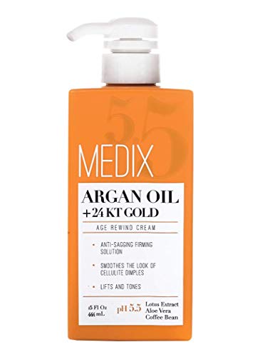 Medix 5.5 Argan Oil Cream with 24kt Gold. Anti-sagging firming cream to reduce the look wrinkles, cellulite, and blemishes. 15oz (15oz)