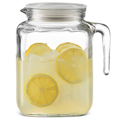 Bormioli Rocco Hermetic Seal Glass Pitcher With Lid and Spout [68 Ounce] Great for Homemade Juice & Iced Tea or for Glass Milk Bottles