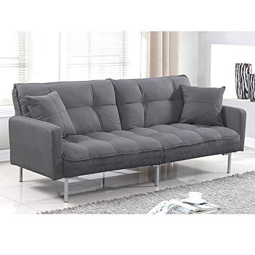 Divano Roma Furniture Collection Modern Plush Tufted Linen Fabric Splitback Living Room Sleeper Futon (Dark Grey), Small