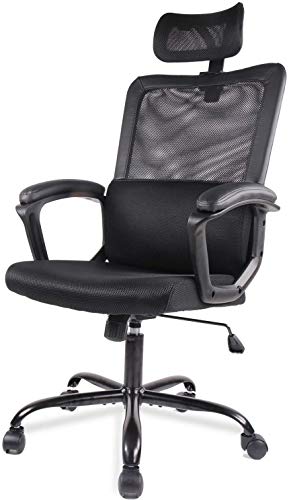 SMUGDESK Office Computer Chair Ergonomic Lumbar Support/Adjustable Headrest/Armrest and Wheels/Mesh High Back/Swivel Rolling, Black