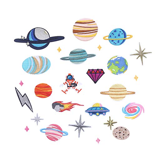 CCINEE 26pcs Iron On Patches DIY Sew On Decorative Appliques Stickers Embroidery Patches for Cloth Backpacks Jeans Coats, Solar System Theme