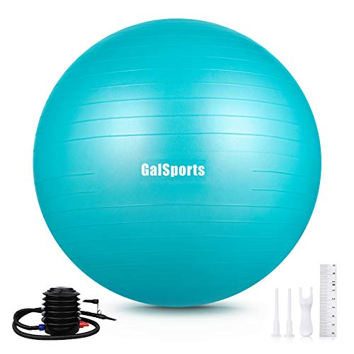 GalSports Exercise Ball (45cm-75cm), Anti-Burst Yoga Ball Chair with Quick Pump, Stability Fitness Ball for Birthing & Core Strength Training & Physical Therapy (Turkis, L (58-65cm))