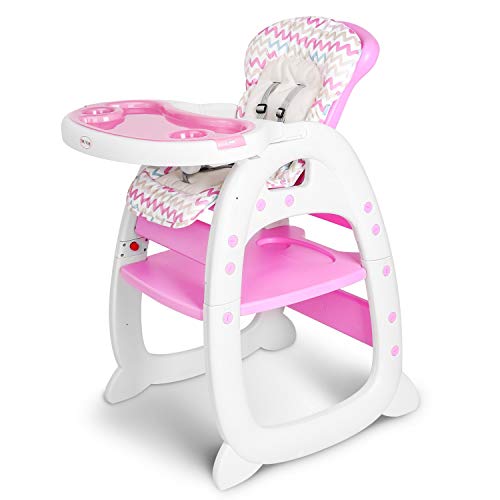 CLOFY Baby High Chair 3 in 1 Infant Table and Chair Set, Convertible Booster Seat with Adjustable Feeding Tray and Backrest (Pink)