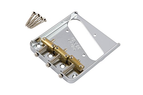 Fender Telecaster Chrome Bridge Assembly with 3 Brass Saddles for American Vintage and Mexican Vintage Telecaster