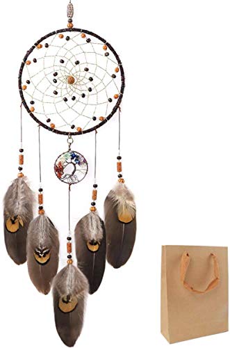 OUTUXED Dream Catchers Tree of Life Brown Handmade Feather Native American Dreamcatcher for Bedroom Wall Hanging Home Decor Wedding Party Blessing Gift