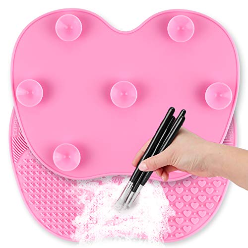 Ranphykx Silicon Makeup Brush Cleaning Mat Makeup Brush Cleaner Pad Cosmetic Brush Cleaning Mat Portable Washing Tool Scrubber with Suction Cup