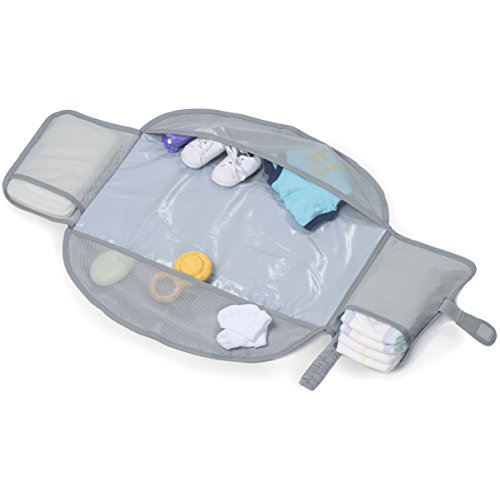 Lulyboo Portable Travel Diaper Changing Kit For Newborn Baby Infant Waterproof Changing Pad and Mat With Stretchy Strap - Diaper Pocket Creates Head Cushion Extra Storage Compartments
