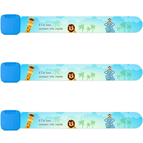 Reusable Child Safety ID Bracelets, Waterproof Adjustable Travel ID Wristbands for Kids, One Size Fits All, Blue, Pack of 3
