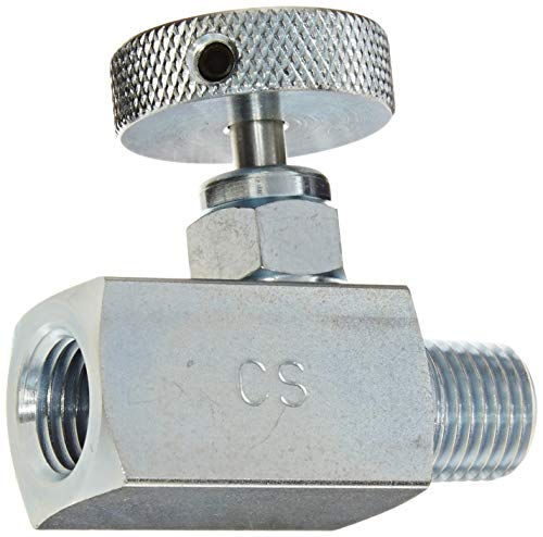 PIC Gauge NVS-CS-1/4-GS180-MXF Carbon Steel Small Body Straight Needle Valve with Round Handle (Gas), 1/4' Male NPT x 1/4' Female NPT Connection Size, 6000 psi Pressure