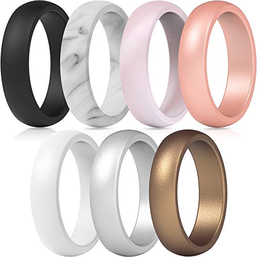 ThunderFit Silicone Wedding Band for Women - 5.5mm Wide - 2mm Thick (Women Bronze, White, Rose Gold, Silver, Light Pink, Marble, Black - Size 6.5-7 (17.3mm))