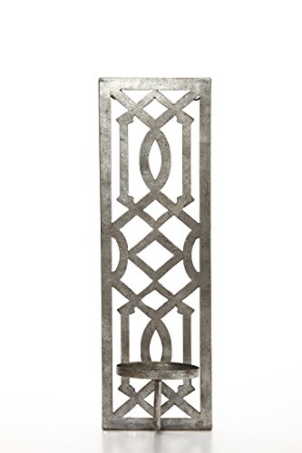Hosley 16.5' High Iron Wall Pillar Candle Sconce Mid Century Modern Antique Silver Galvanized Finish. Ideal Gift Wedding Special Occasions Home Office Spa Aromatherapy Gardens (Antique Silver)