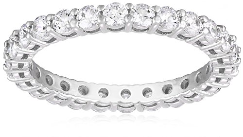 Platinum-Plated Sterling Silver All-Around Band Ring set with Round Swarovski Zirconia (1 cttw), Size 7