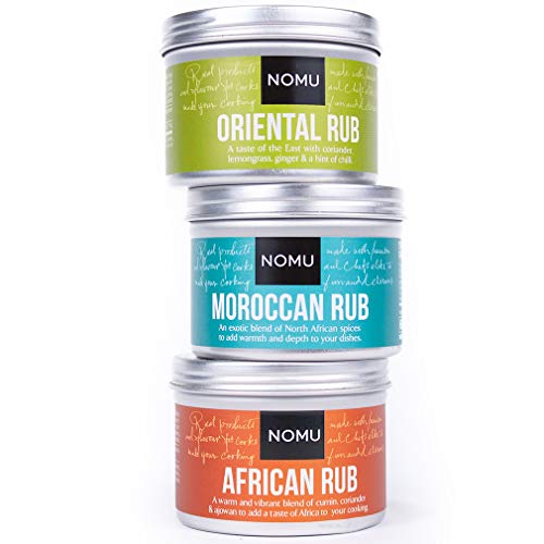 NOMU Rub Afri Asia Trio Set - African, Oriental & Moroccan Seasonings (3-pack) - Premium Blends of Herbs & Spices - No MSG or Preservatives