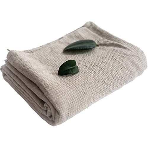 Pure 100% Linen Bath Towel - Stone-Washed 30 x 60 inch Soft Lightweight Travel Towel - Waffle Weave Quick Dry Beach Towel - Natural Flax Thin Towel for Bathroom Gym or Sauna - Sustainable Bath Sheet