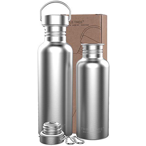 TRIPLE TREE Uninsulated Single Walled Stainless Steel Sports Water Bottle 18/8 for Cyclists, Runners, Hikers, Beach Goers, Picnics, Camping - BPA Free (34 Ounces)