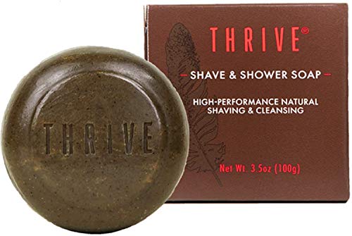 THRIVE Natural Shave Soap & Shower Soap Bar – 2-in-1 Shower & Shaving Soap for Men & Women – Rich Lather for Smooth Shaving & Deep Hand & Body Cleansing – Vegan, Made in USA with Shea Butter, 3.5 Oz