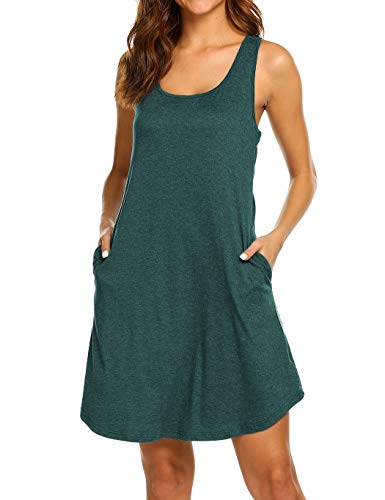 LuckyMore Tank Dress with Pockets for Women Short Summer Racerback Flowy Shift Dress Dark Green L