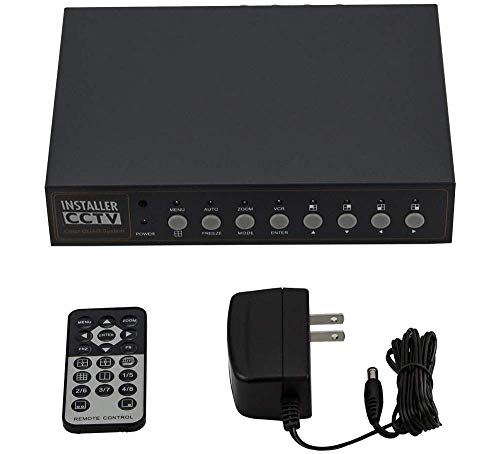 Installer CCTV 4CH Video Color Quad Multiplexer with Loopout, Remote Control and FREE 1 Amp power adapter