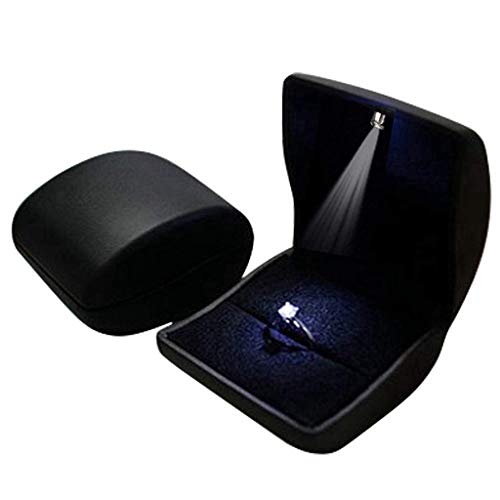 LILY TREACY PU Leather Earrings,Coin,Jewelry,Ring Box,Case, with LED Lighted up for Proposal,Engagement,Wedding,Gift (Black)