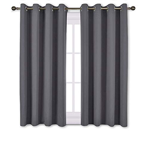 NICETOWN Blackout Curtains Panels for Bedroom - Window Treatment Thermal Insulated Solid Grommet Blackout Drapes for Living Room (Set of 2 Panels, 52 by 45 Inch, Grey)