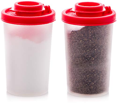 Salt and Pepper Shakers Moisture Proof Set of 2 Large Salt Shaker to go Camping Picnic Outdoors Kitchen Lunch Boxes Travel Spice Set Clear with Red Covers Lids Plastic Airtight Spice Jar Dispenser