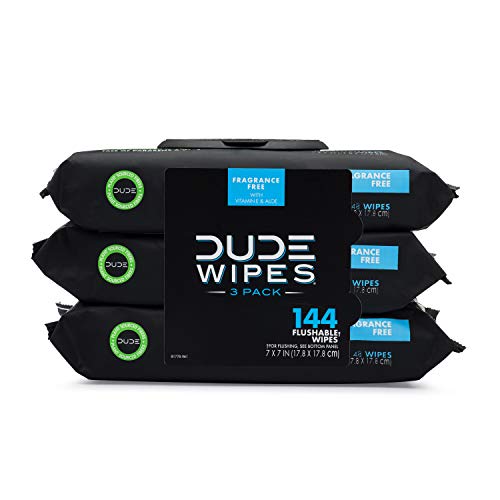 DUDE Wipes Flushable Wipes Dispenser (3 Packs 48 Wipes), Unscented Wet Wipes with Vitamin-E & Aloe for at-Home Use, Septic and Sewer Safe, 48 Count (Pack of 3)