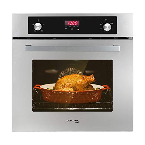 Single Wall Oven, GASLAND Chef GS606DS 24' Built-in Natural Gas Oven, 6 Cooking Functions Convection Gas Wall Oven with Rotisserie, Digital Display with Mechanical Knob Control, Stainless Steel Finish