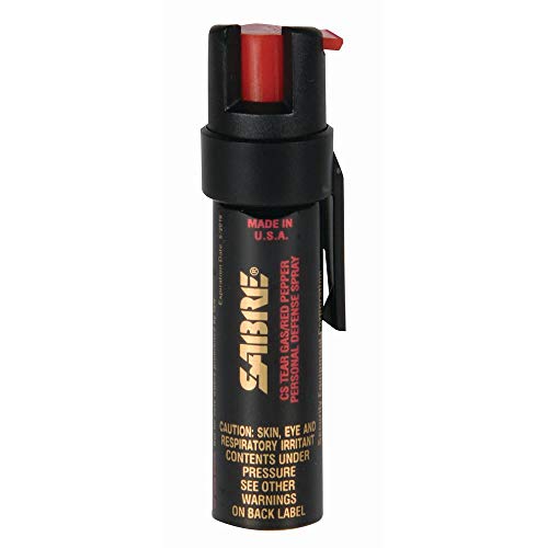 SABRE ADVANCED Compact Pepper Spray with Clip – 3-in-1 Formula (Pepper Spray, CS Tear Gas & UV Marking Dye), Police Strength Self Defense Spray, 10-Foot (3 m) Range, 35 Bursts – Easy Access Belt Clip