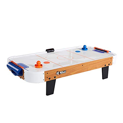 Rally and Roar Tabletop Air Hockey Table, Travel-Size, Lightweight, Plug-in - Mini Air-Powered Hockey Set with 2 Pucks, 2 Pushers, LED Score Tracker - Fun Arcade Games and Accessories