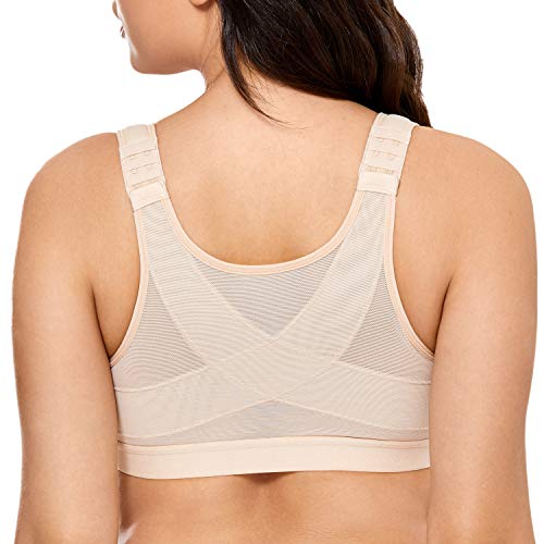 DELIMIRA Women's Full Coverage Front Closure Wire Free Back Support Posture Bra Taupe 36C