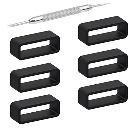 6Pieces Rubber Watch Band Strap Loops Black Clear Replacement Resin Holder Retainer 18mm 20mm 22mm with Spring Bar tools (18mm, Black)