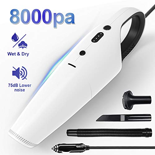 Car Vacuum, GALSOAR 8000Pa Strong Power Suction Auto Portable Lightweight Car Vac, Wet and Dry Automotive Handheld Vacuum Cleaner for Car, White