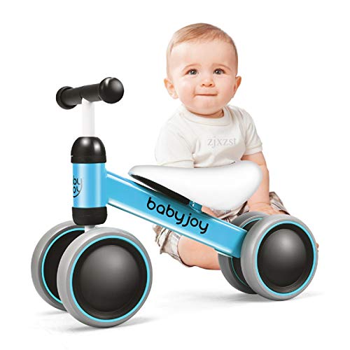 BABY JOY Baby Balance Bikes, Baby Bicycle, Children Walker Toddler Baby Ride Toys for 9-24 Months, Ride-on Toys Gifts Indoor Outdoor for 1 Year Old, No Pedal Infant 4 Wheels Bike (Blue)