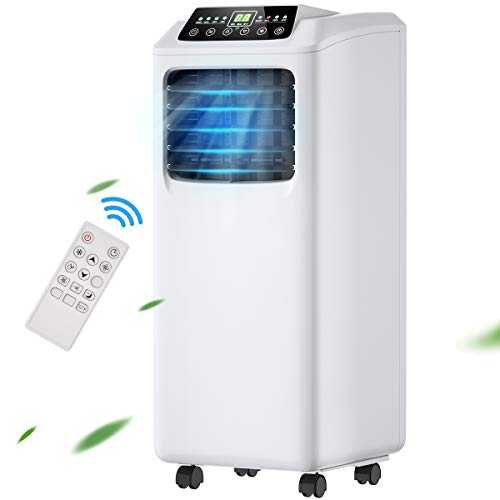 COSTWAY 8000 BTU Portable Air Conditioner, 3-in-1 Air Cooler w/Built-in Dehumidifier, Fan Mode, Sleep Mode, Remote Control& LED Display, Rooms Up to 230+ Sq. ft, for Home Office (White and Black)