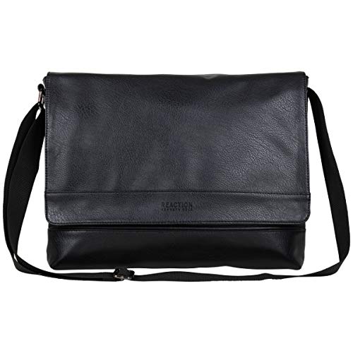 Kenneth Cole REACTION Grand Central Vegan Leather Laptop & Tablet Crossbody Travel Messenger Bag, Black, 15' Laptop