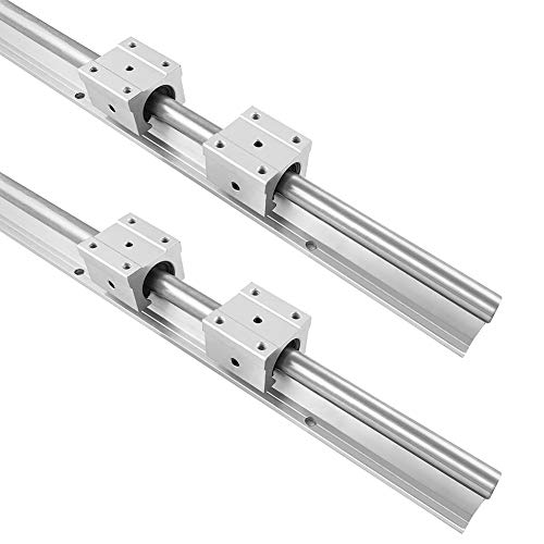 QWORK Linear Rail SBR 2 x Linear Guideway Rail 23.5 inch (600mm) and 4 X Bearing Blocks Square Type Carriage for Automated Machines