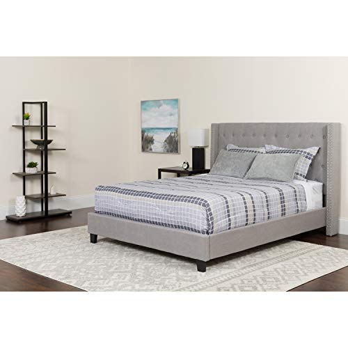 Flash Furniture Riverdale King Size Tufted Upholstered Platform Bed in Light Gray Fabric