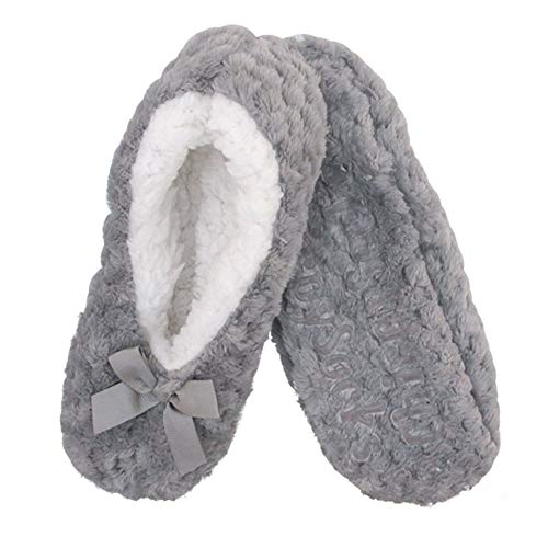 Adult Super Soft Warm Cozy Fuzzy Soft Touch Slippers Non-Slip Lined Socks, Grey, Medium 1 Pair
