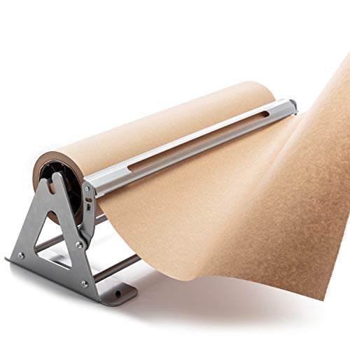 Paper Roll Cutter - Butcher Paper Dispenser - Heavy Duty 18 Inch Paper Roll Holder and Cutter - Sturdy Construction, Rubber Feet, Tabletop, Wall Mount, Serrated Edge - For Freezer Paper Roll and Kraft